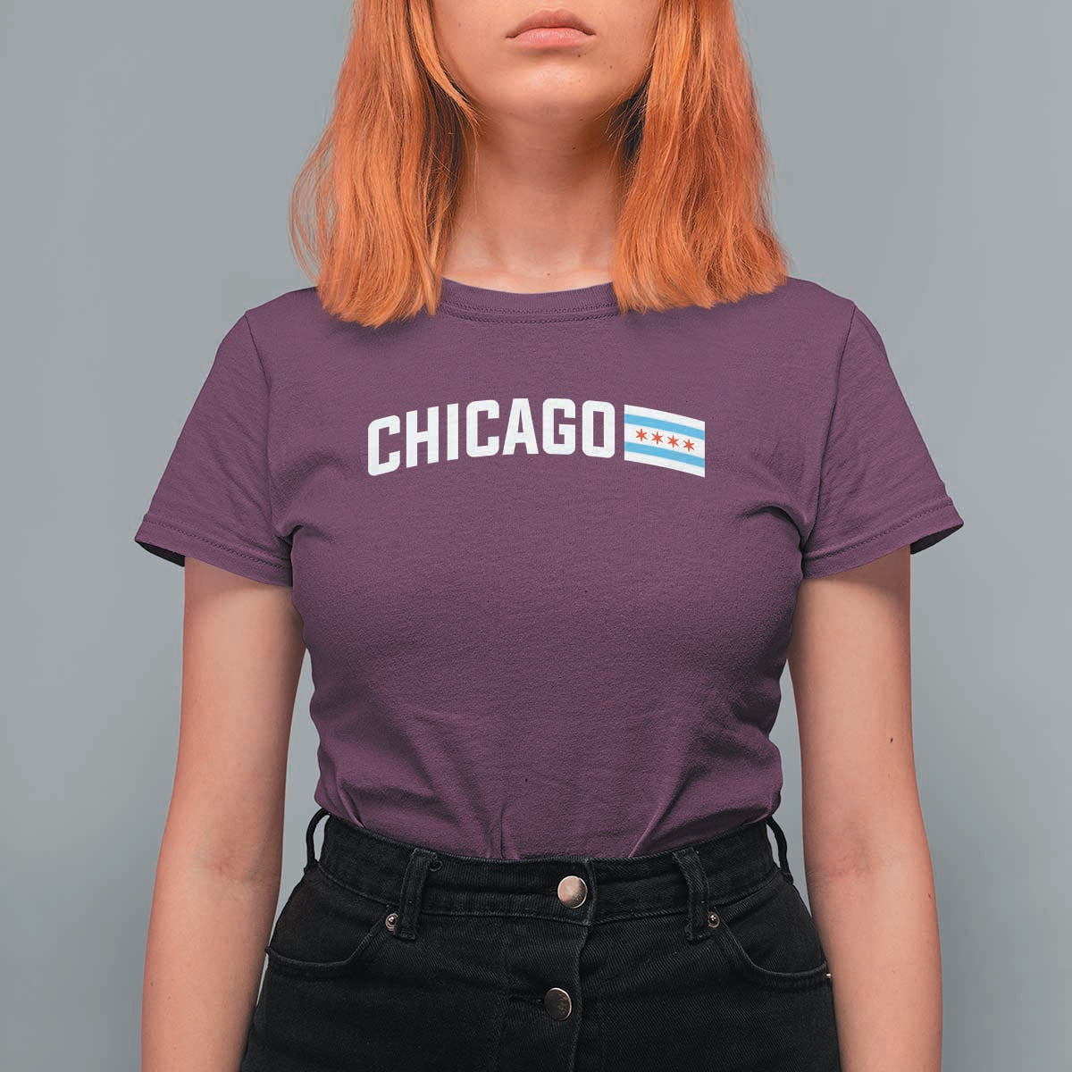 Sweet Chicago Flag Red Six Pointed Stars T Shirt For Women