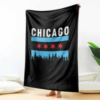 Vintage Chicago City Skyline Flag Throw Blanket