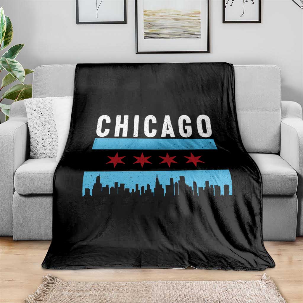 Vintage Chicago City Skyline Flag Throw Blanket