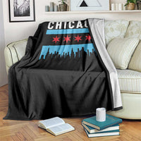 Vintage Chicago City Skyline Flag Throw Blanket