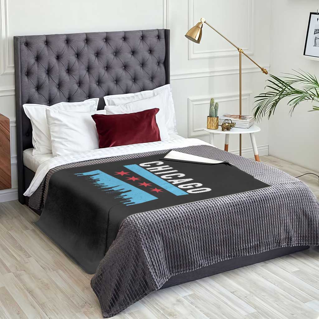Vintage Chicago City Skyline Flag Throw Blanket