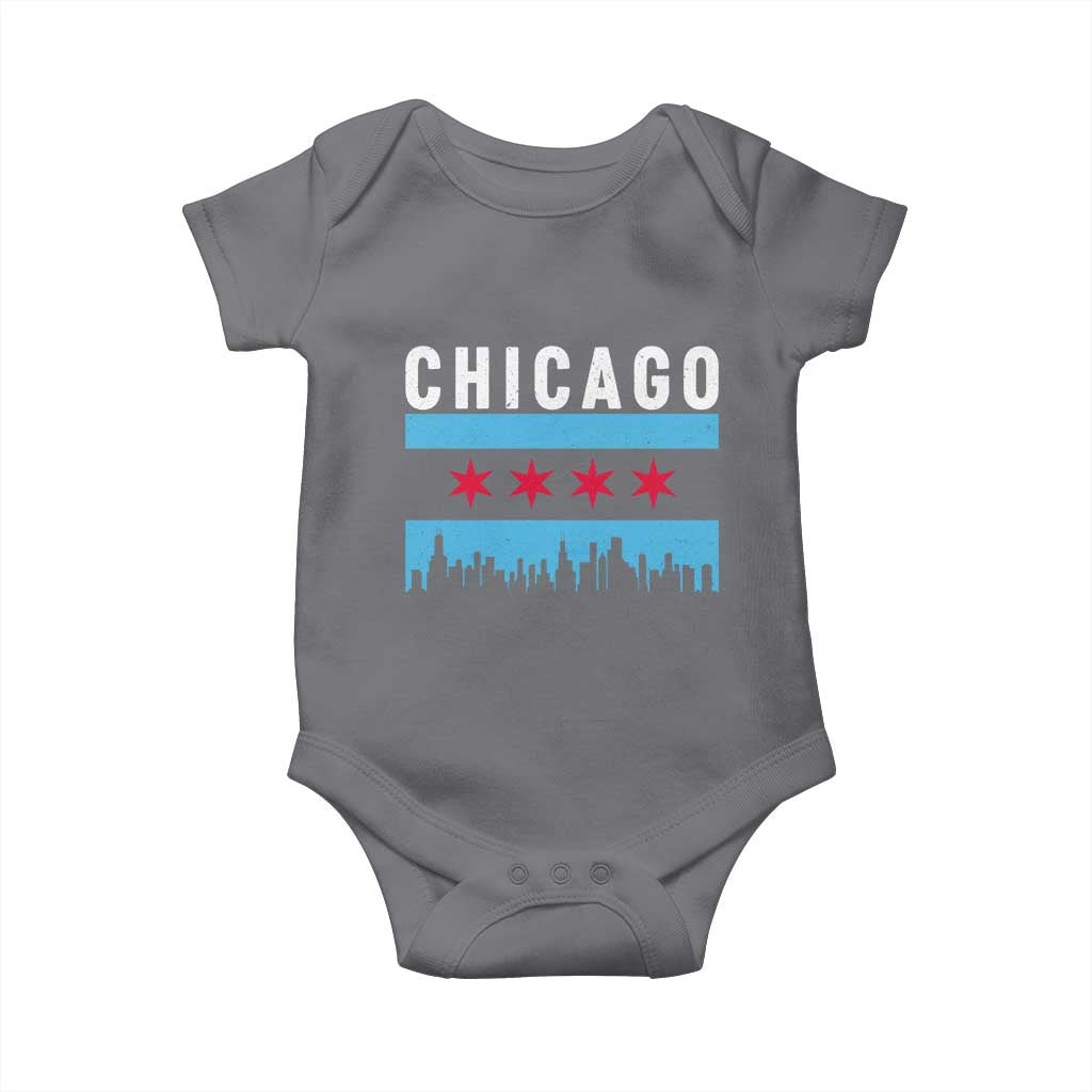 Vintage Chicago City Skyline Flag Baby Onesie