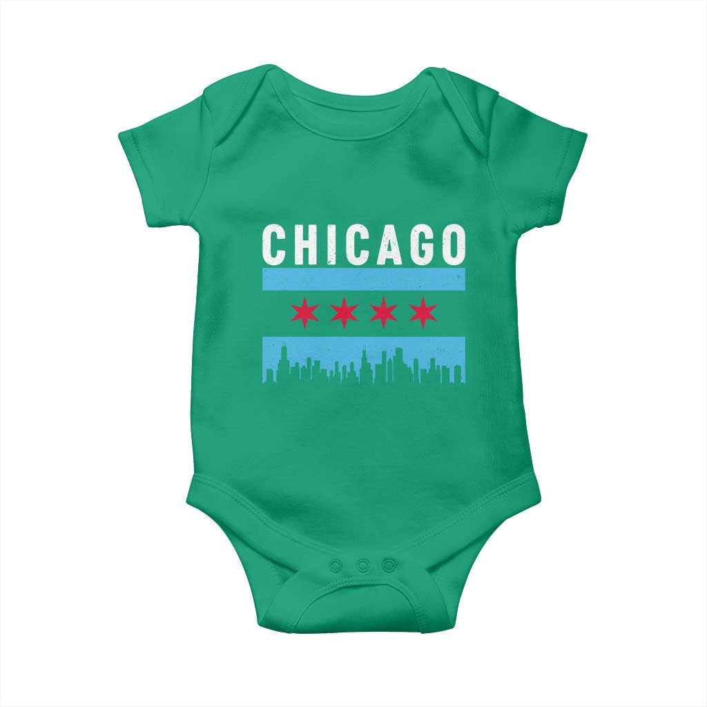 Vintage Chicago City Skyline Flag Baby Onesie