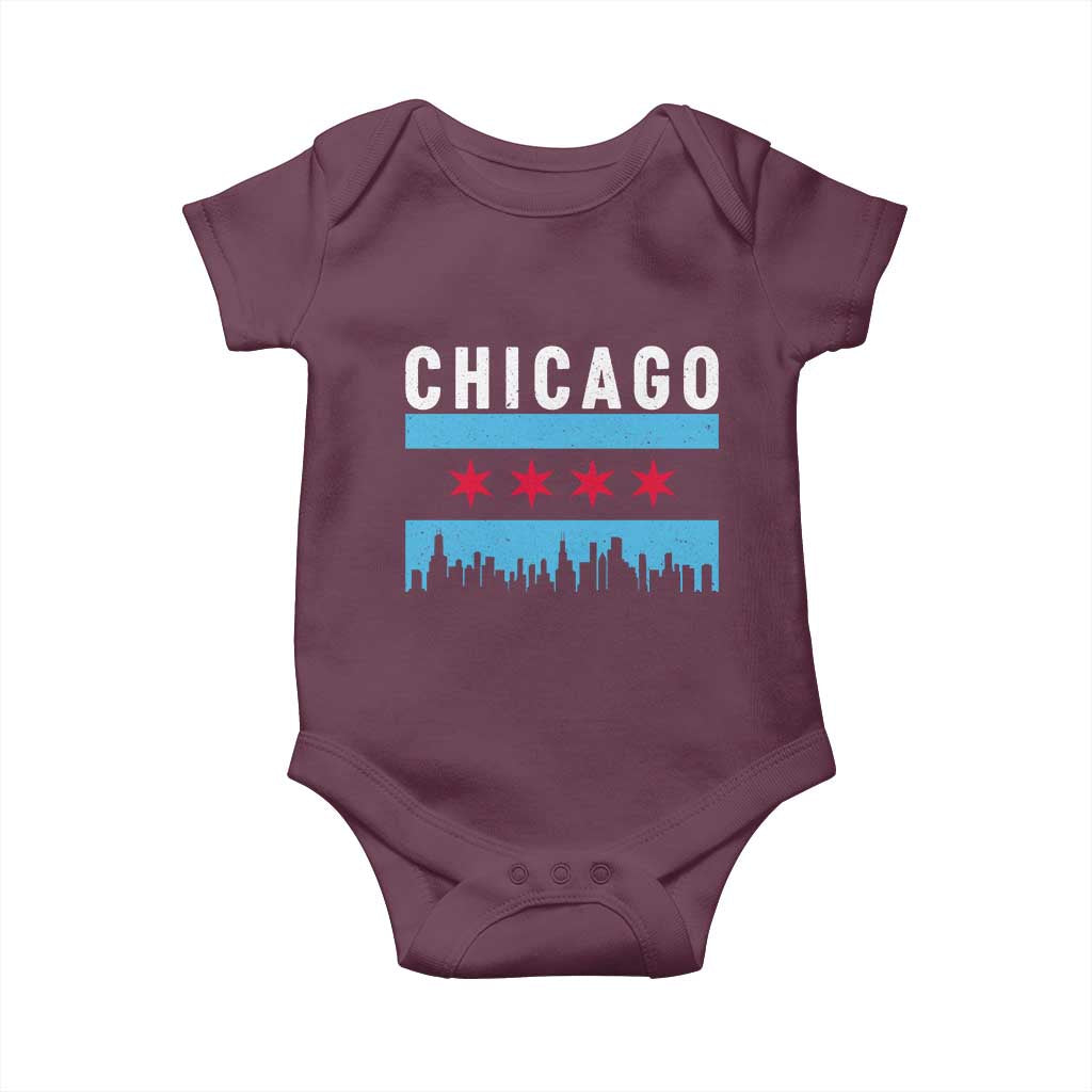 Vintage Chicago City Skyline Flag Baby Onesie