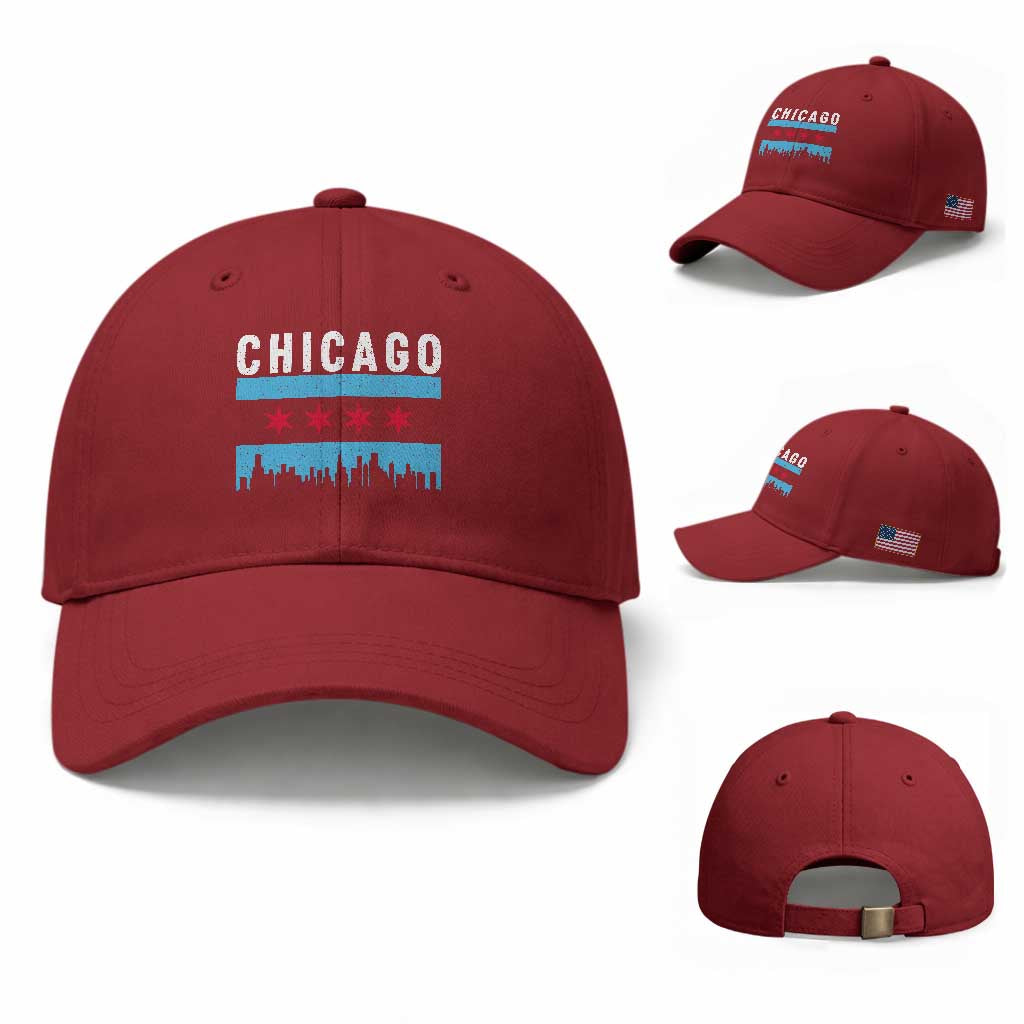 Vintage Chicago City Skyline Flag Baseball Cap