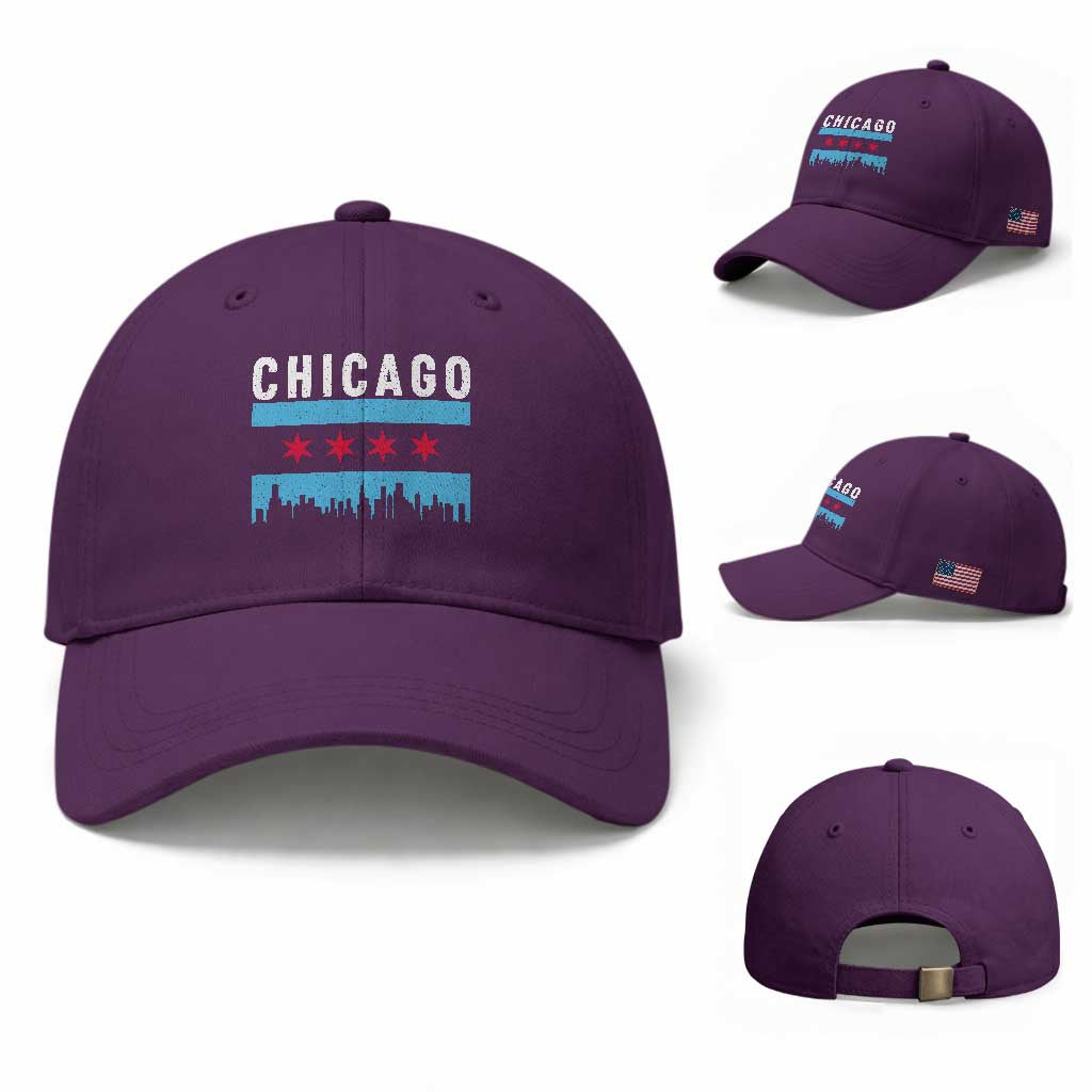 Vintage Chicago City Skyline Flag Baseball Cap