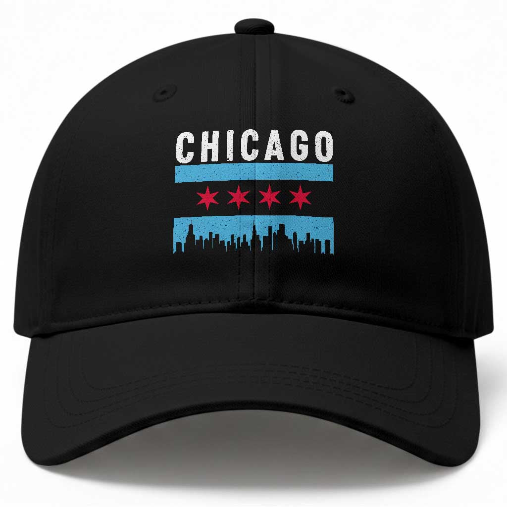 Vintage Chicago City Skyline Flag Baseball Cap