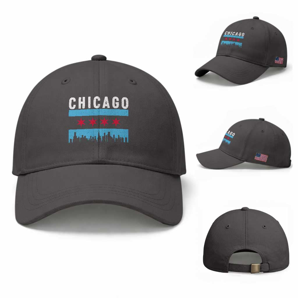 Vintage Chicago City Skyline Flag Baseball Cap