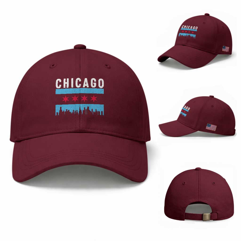 Vintage Chicago City Skyline Flag Baseball Cap