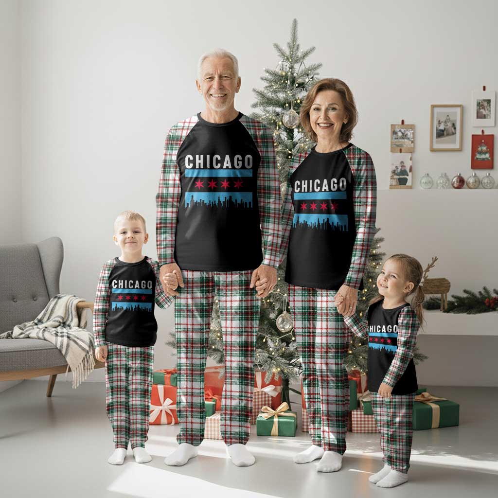 Vintage Chicago City Skyline Flag Plaid Pajama Set