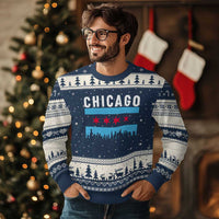 Vintage Chicago City Skyline Flag Ugly Christmas Sweater