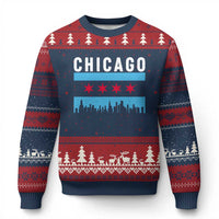 Vintage Chicago City Skyline Flag Ugly Christmas Sweater