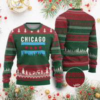 Vintage Chicago City Skyline Flag Ugly Christmas Sweater
