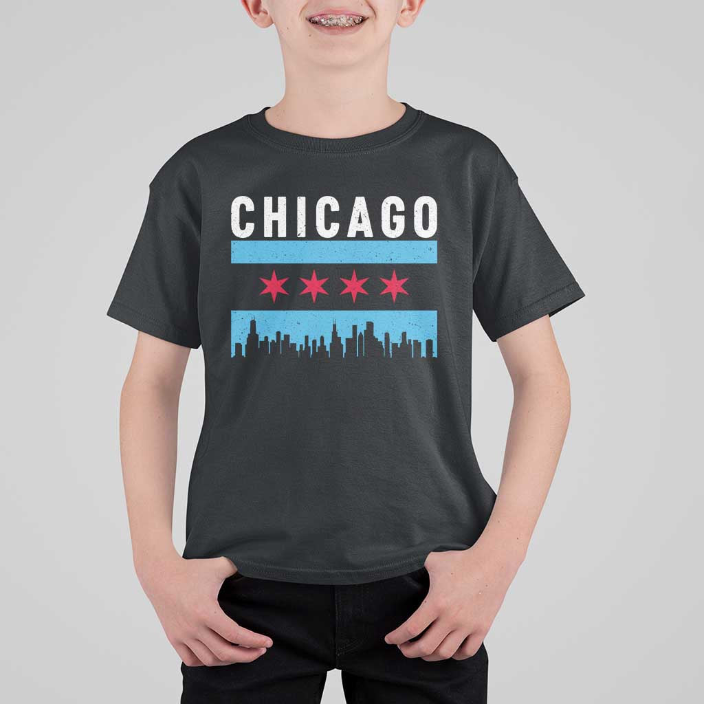 Vintage Chicago City Skyline Flag T Shirt For Kid