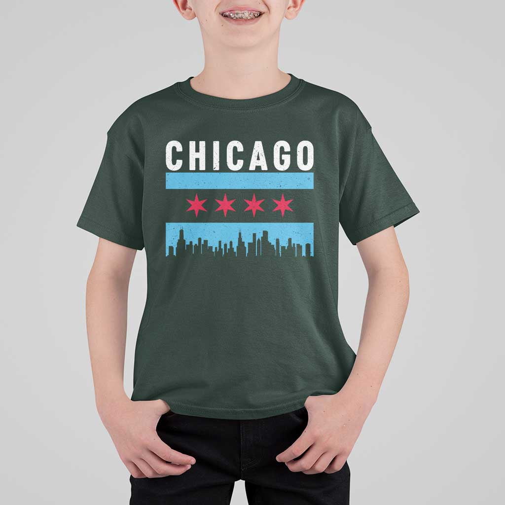 Vintage Chicago City Skyline Flag T Shirt For Kid