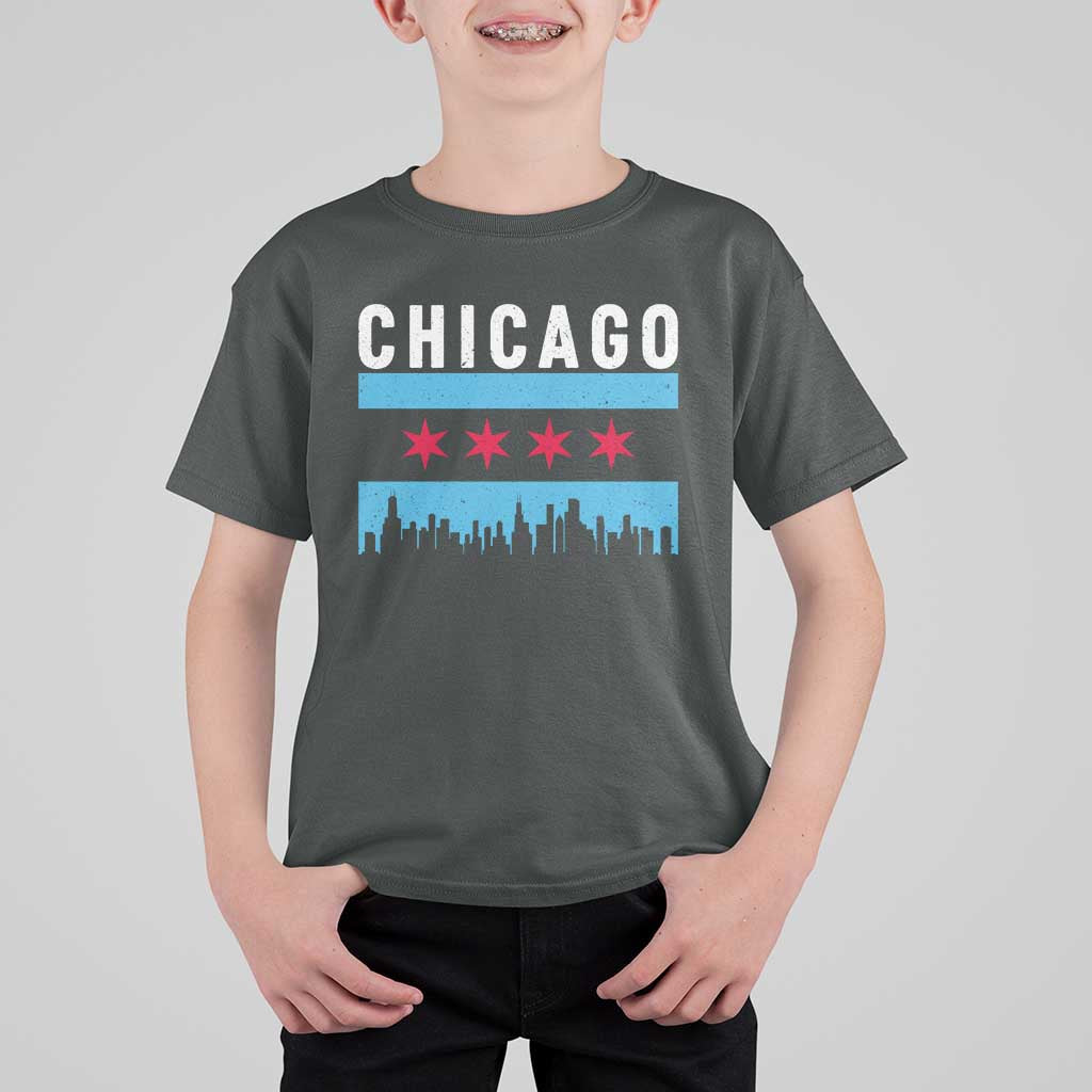 Vintage Chicago City Skyline Flag T Shirt For Kid