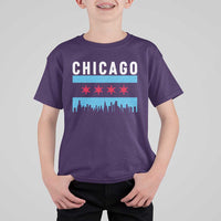 Vintage Chicago City Skyline Flag T Shirt For Kid