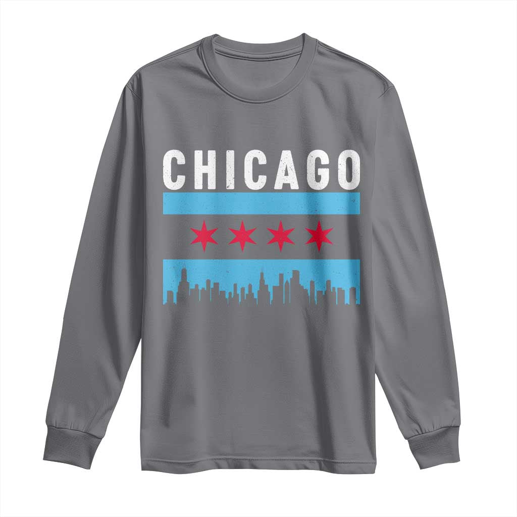 Vintage Chicago City Skyline Flag Long Sleeve Shirt