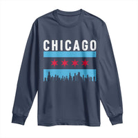 Vintage Chicago City Skyline Flag Long Sleeve Shirt