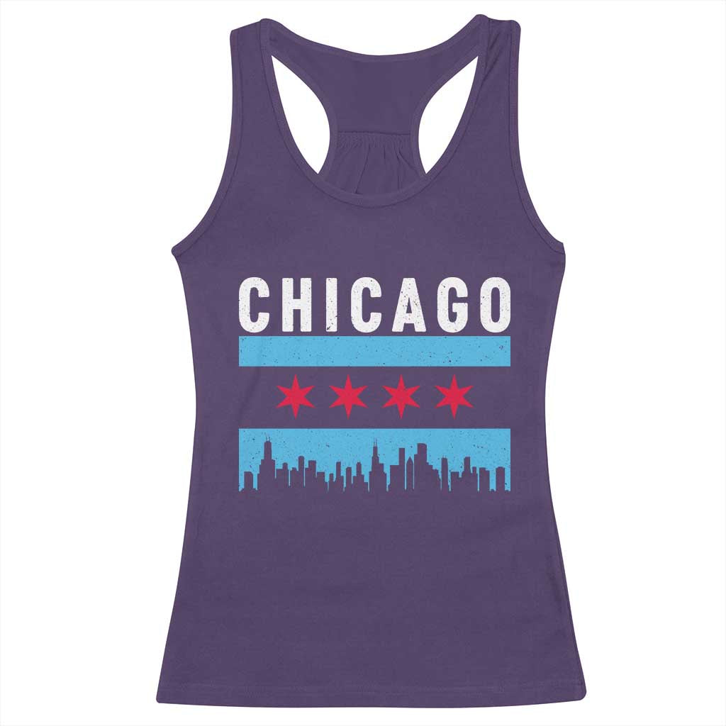 Vintage Chicago City Skyline Flag Racerback Tank Top