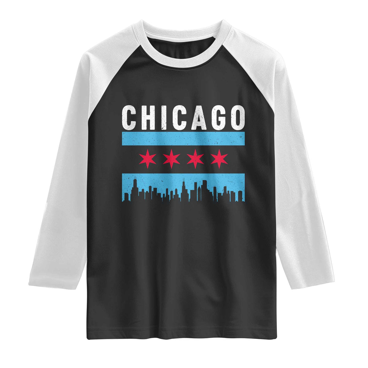 Vintage Chicago City Skyline Flag Raglan Shirt