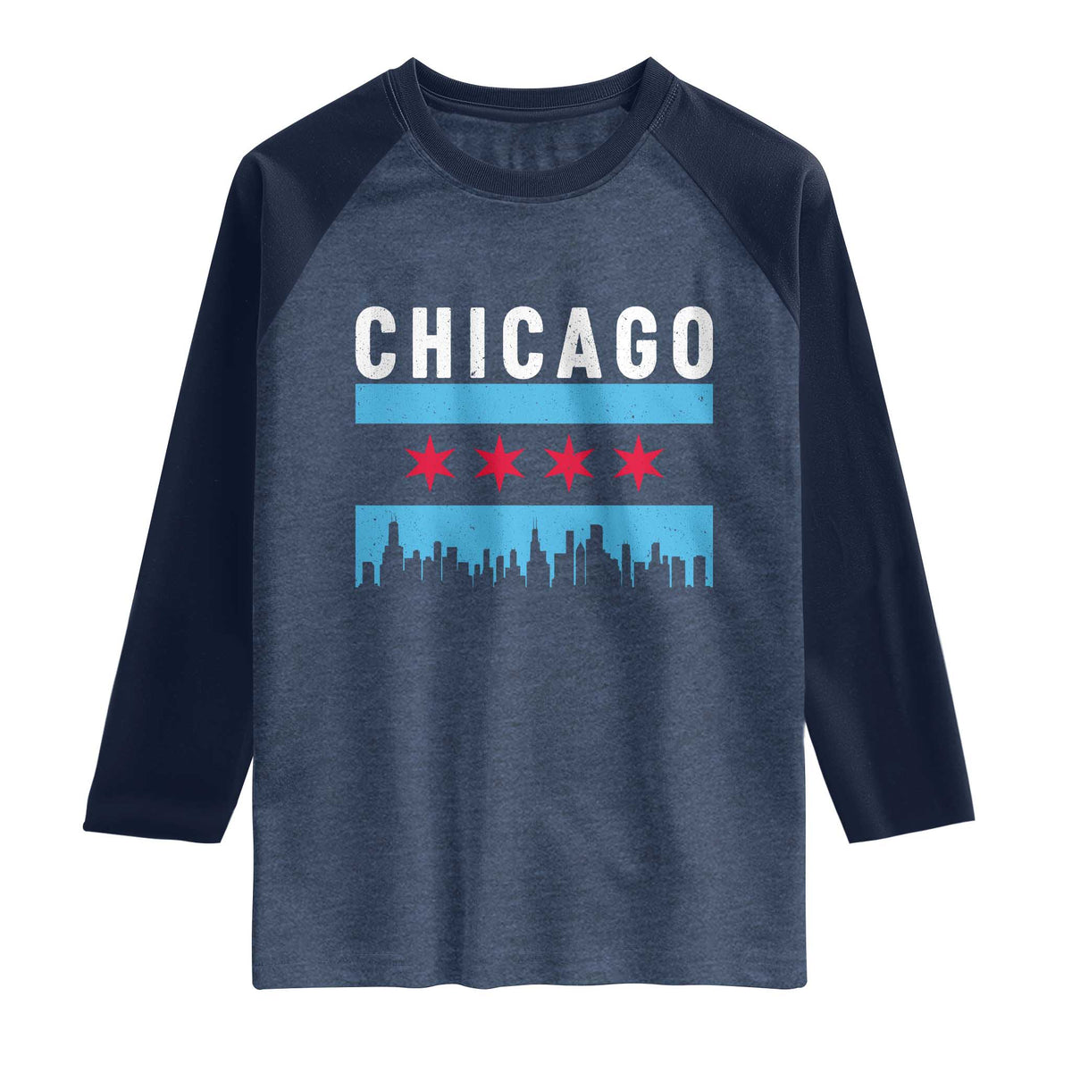 Vintage Chicago City Skyline Flag Raglan Shirt