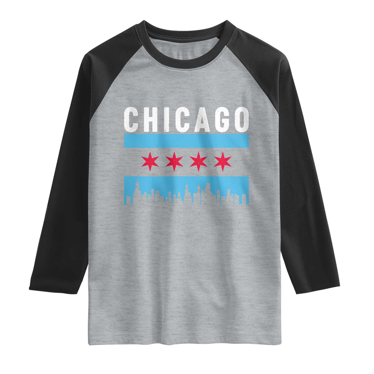 Vintage Chicago City Skyline Flag Raglan Shirt