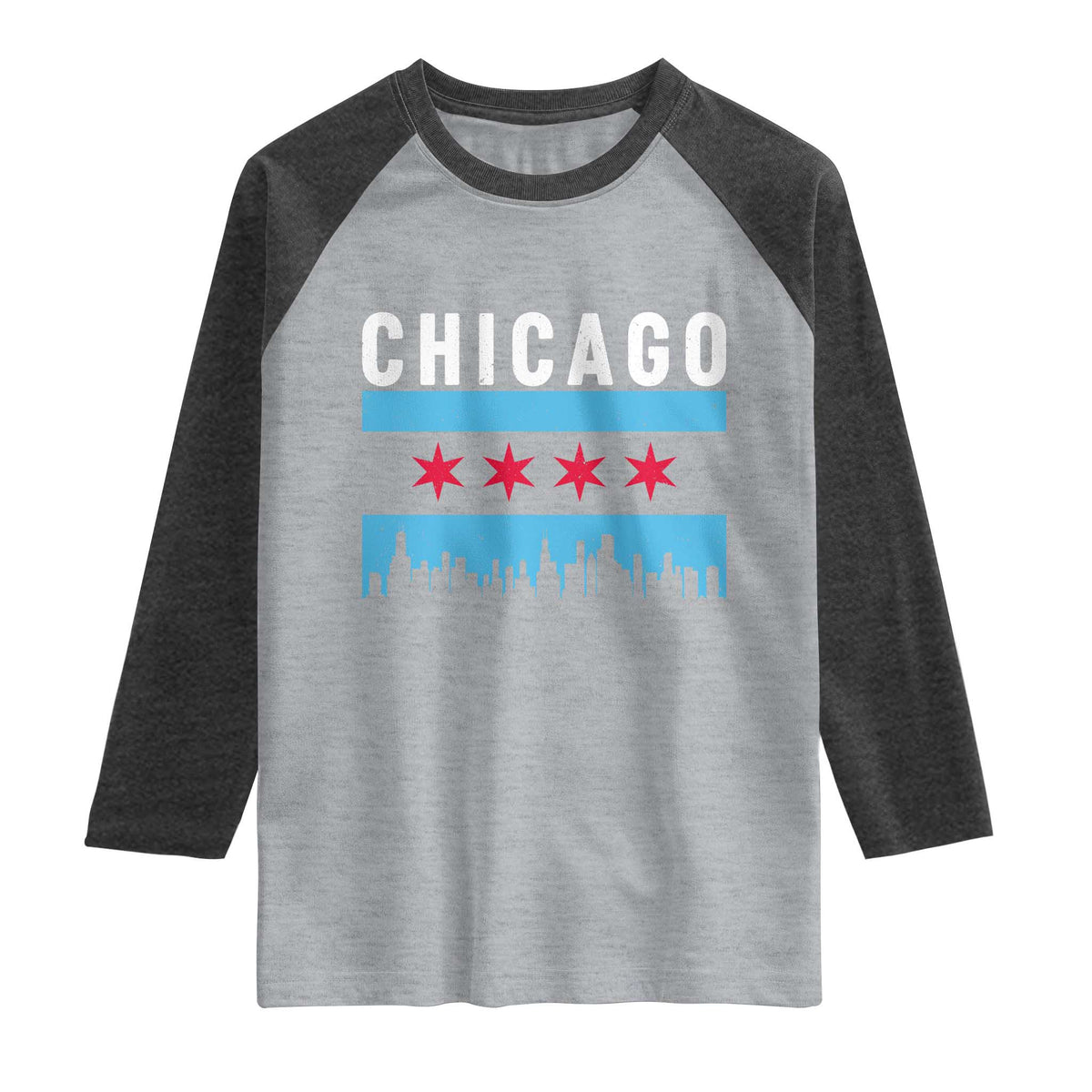 Vintage Chicago City Skyline Flag Raglan Shirt