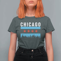 Vintage Chicago City Skyline Flag T Shirt For Women