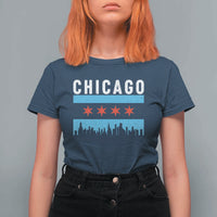 Vintage Chicago City Skyline Flag T Shirt For Women