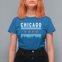 Vintage Chicago City Skyline Flag T Shirt For Women