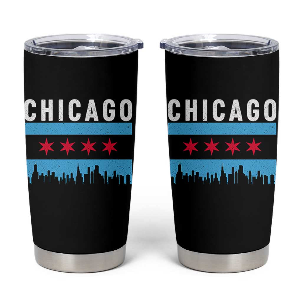 Vintage Chicago City Skyline Flag Tumbler Cup
