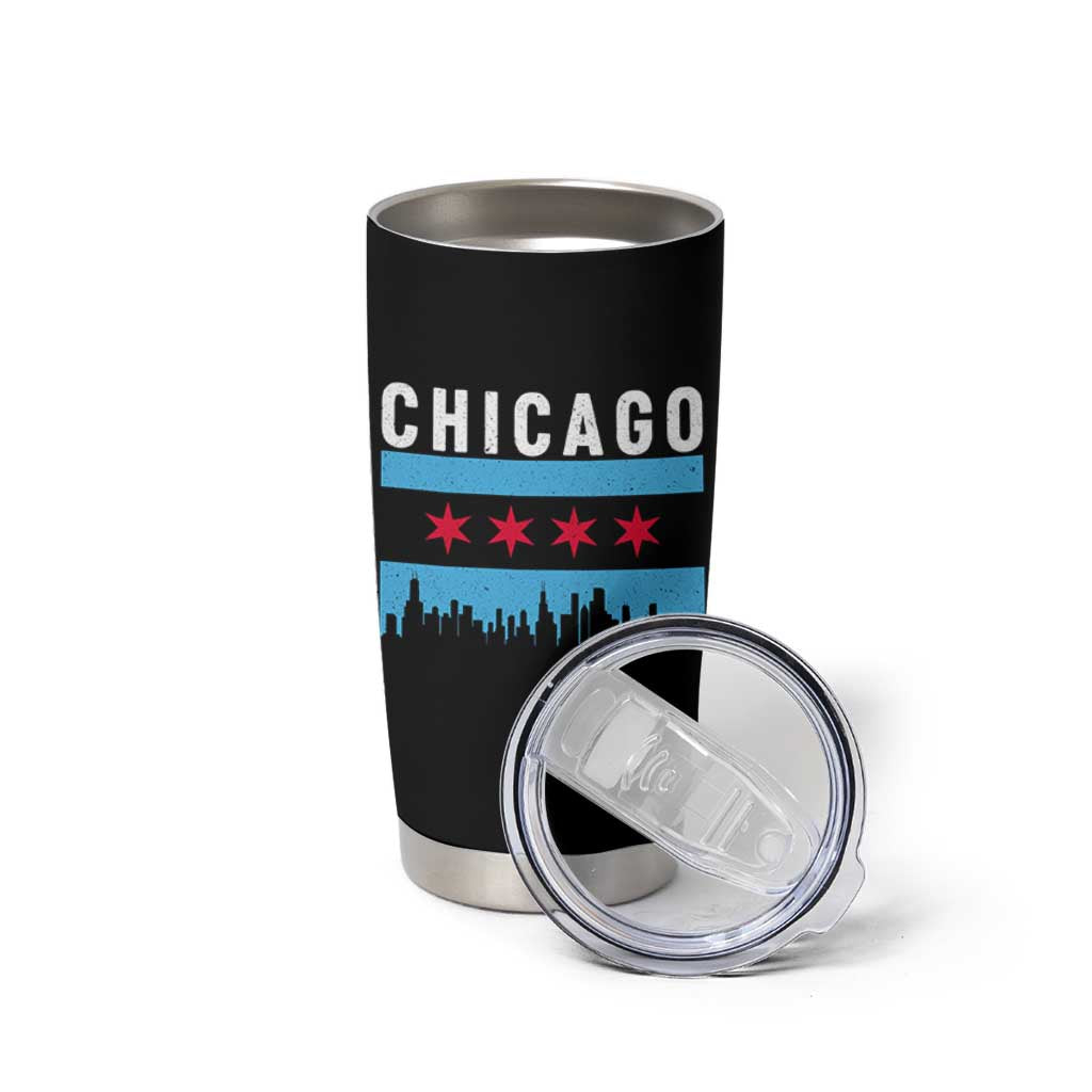 Vintage Chicago City Skyline Flag Tumbler Cup