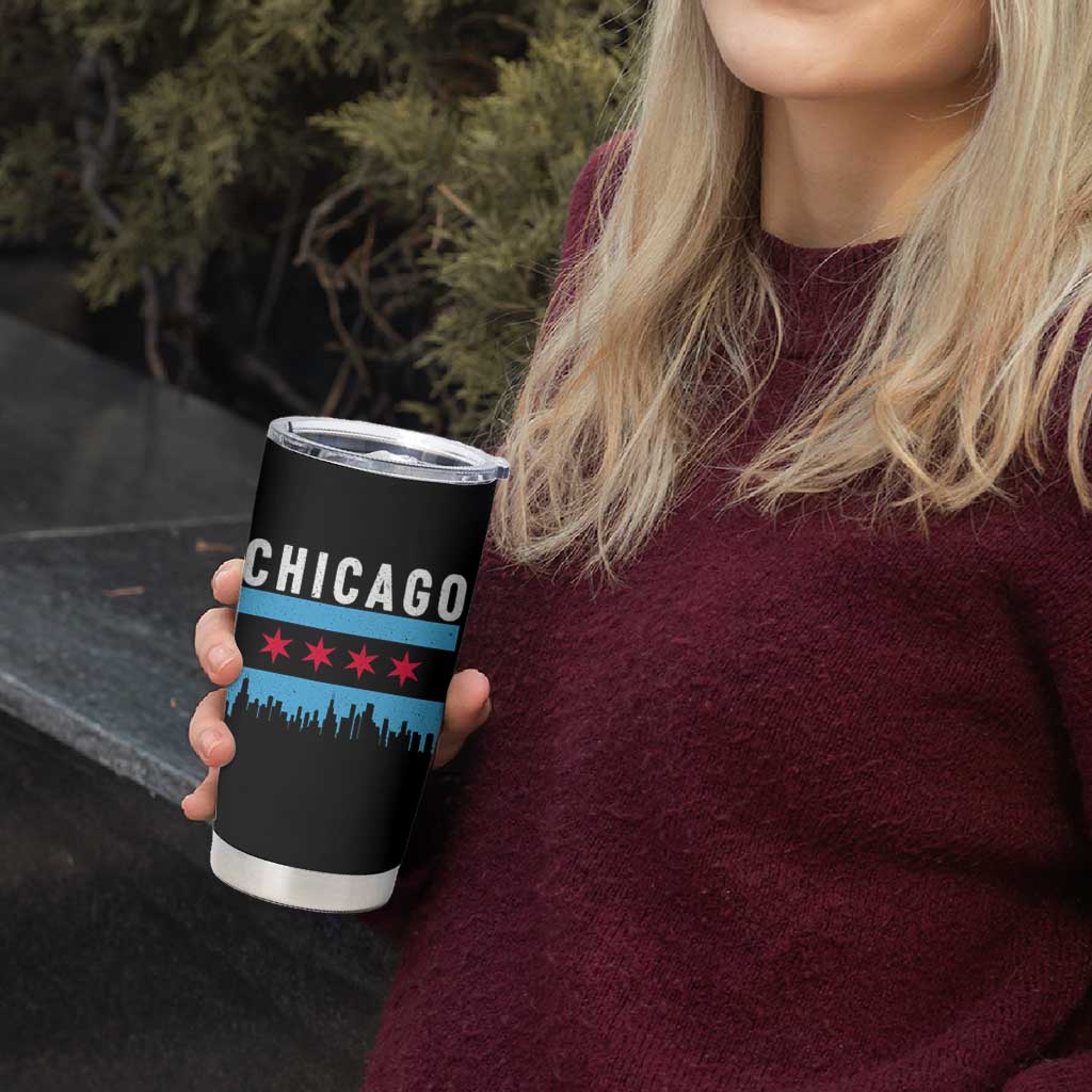 Vintage Chicago City Skyline Flag Tumbler Cup