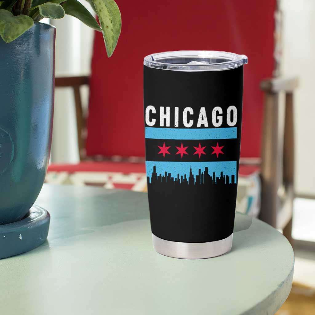 Vintage Chicago City Skyline Flag Tumbler Cup