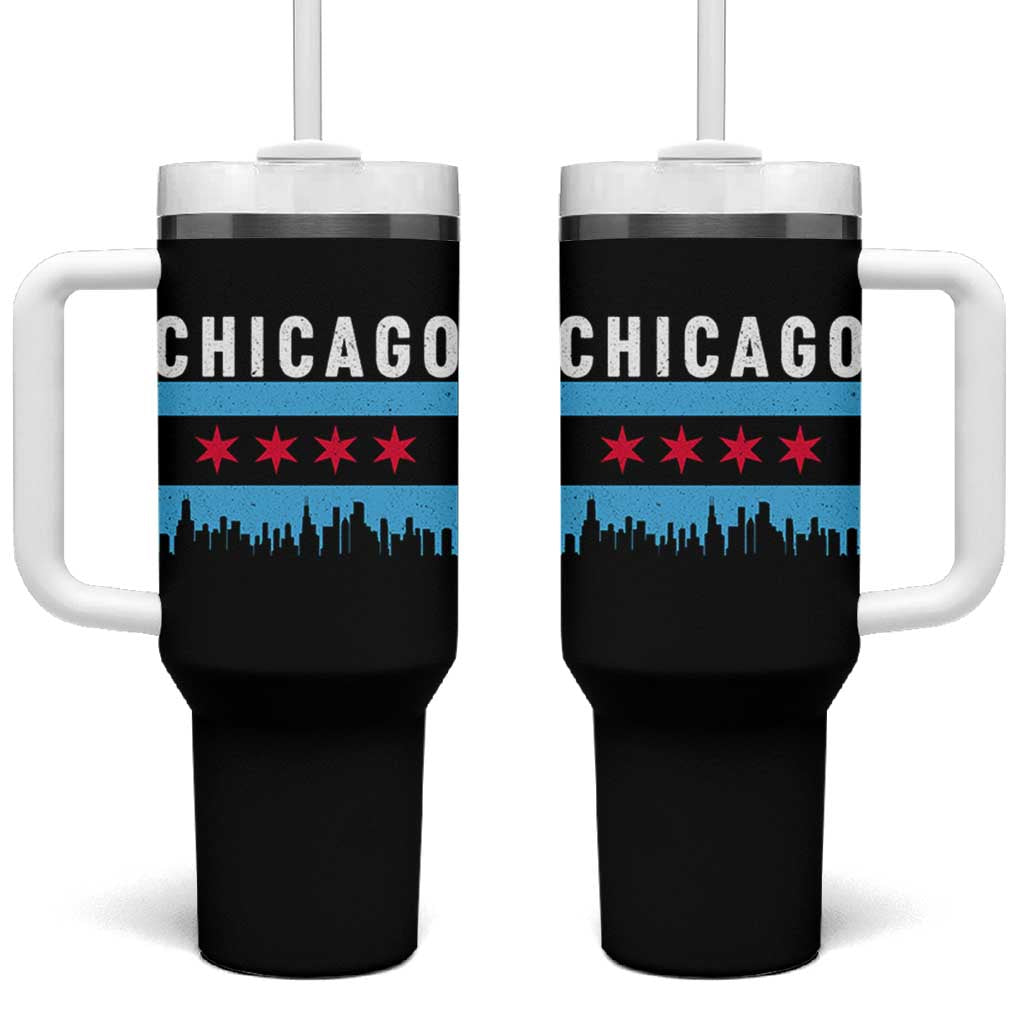 Vintage Chicago City Skyline Flag Tumbler With Handle