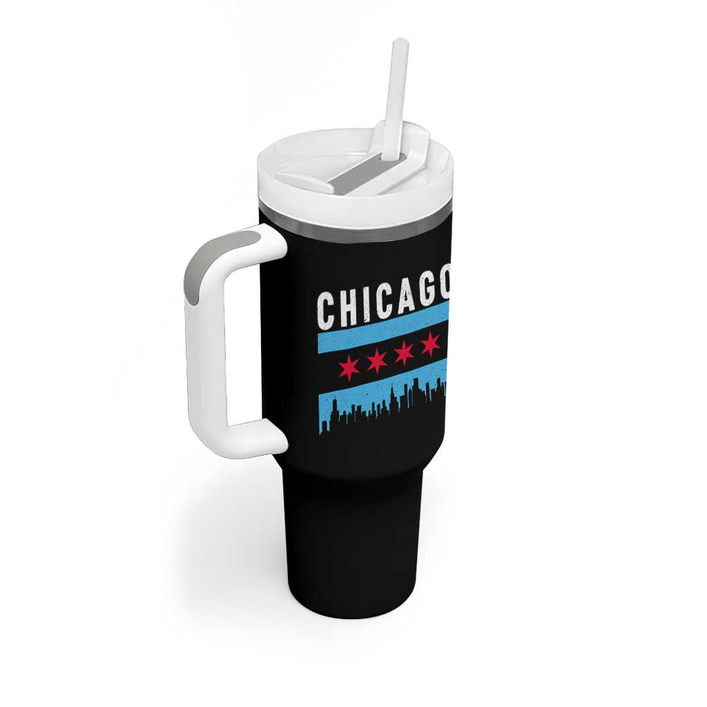 Vintage Chicago City Skyline Flag Tumbler With Handle