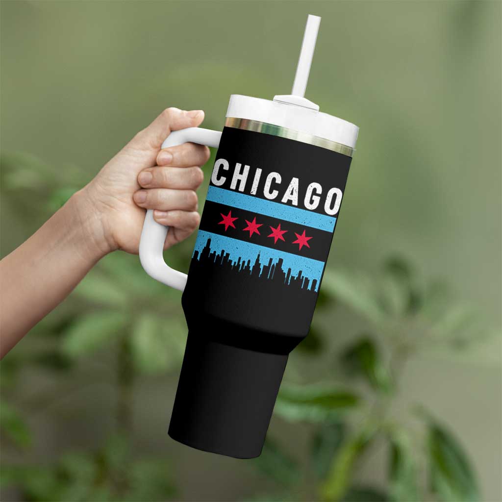 Vintage Chicago City Skyline Flag Tumbler With Handle