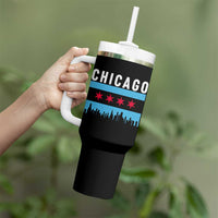 Vintage Chicago City Skyline Flag Tumbler With Handle