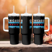 Vintage Chicago City Skyline Flag Tumbler With Handle
