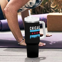 Vintage Chicago City Skyline Flag Tumbler With Handle