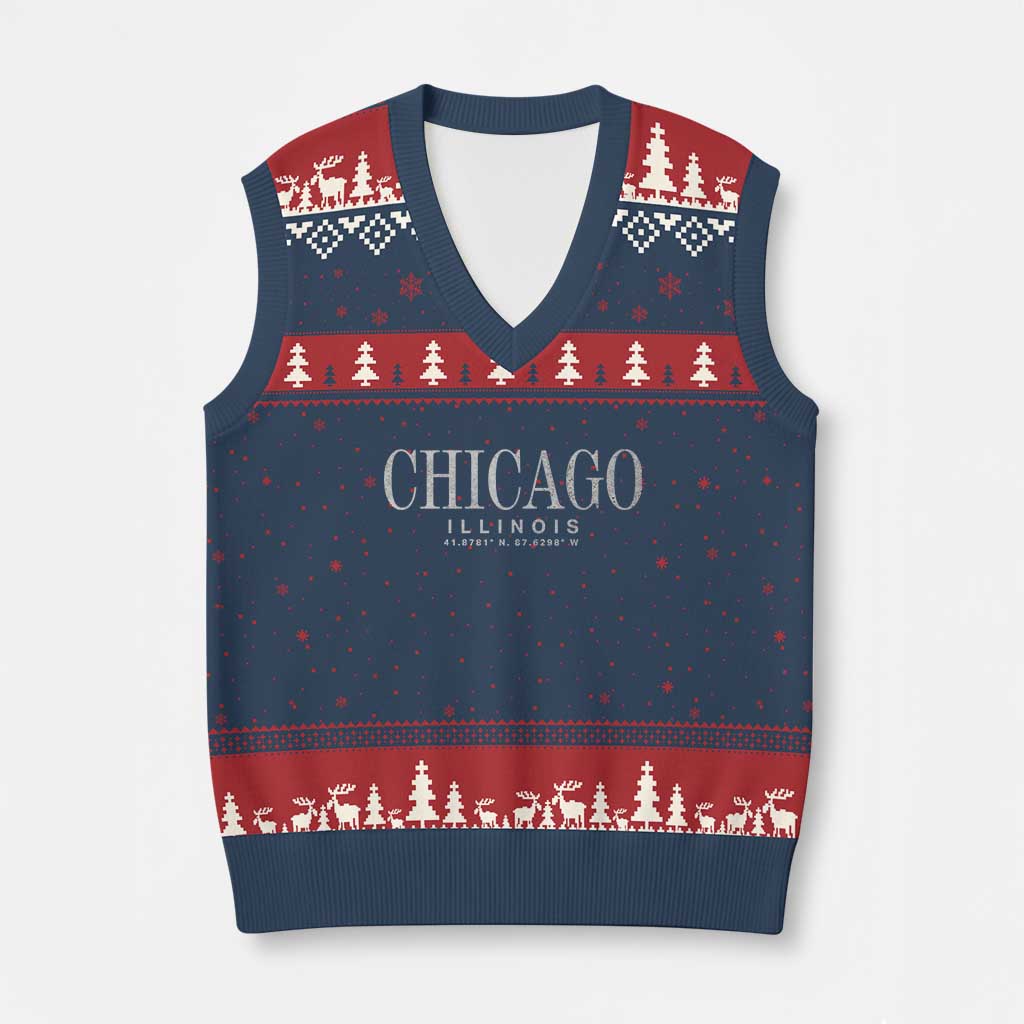 Chicago Illinois IL Est 1837 Vintage Travel Souvenir V-Neck Knit Sweater Vest