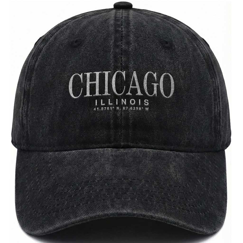 Chicago Illinois IL Est 1837 Vintage Travel Souvenir Washed Cotton Baseball Cap