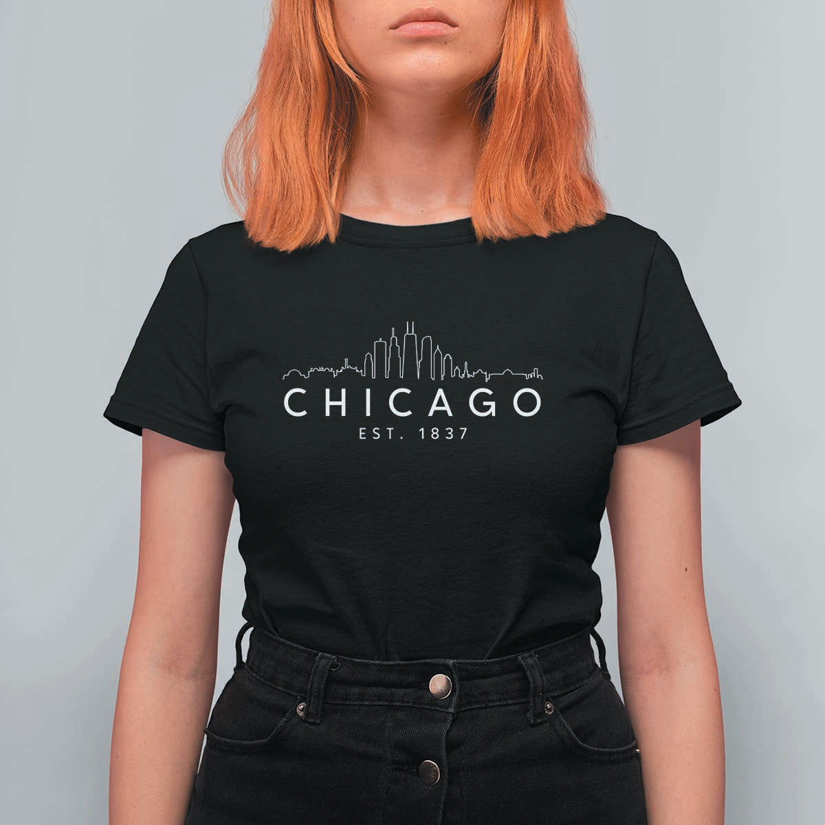 Chicago Downtown Skyline Minimalist Illinois Souvenir T Shirt For Women