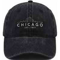 Chicago Downtown Skyline Minimalist Illinois Souvenir Washed Cotton Baseball Cap
