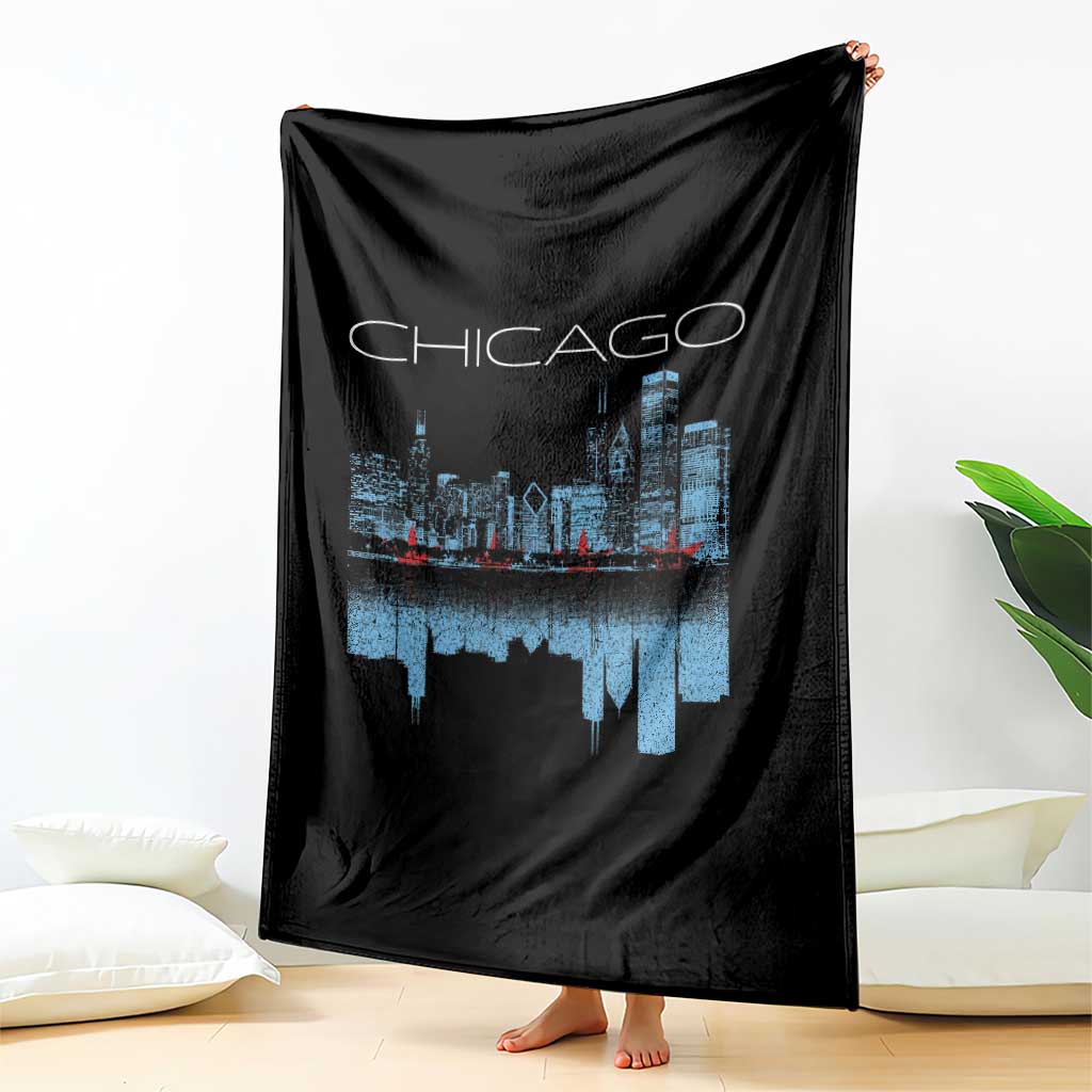 Chicago City Skyline Night Lights Throw Blanket