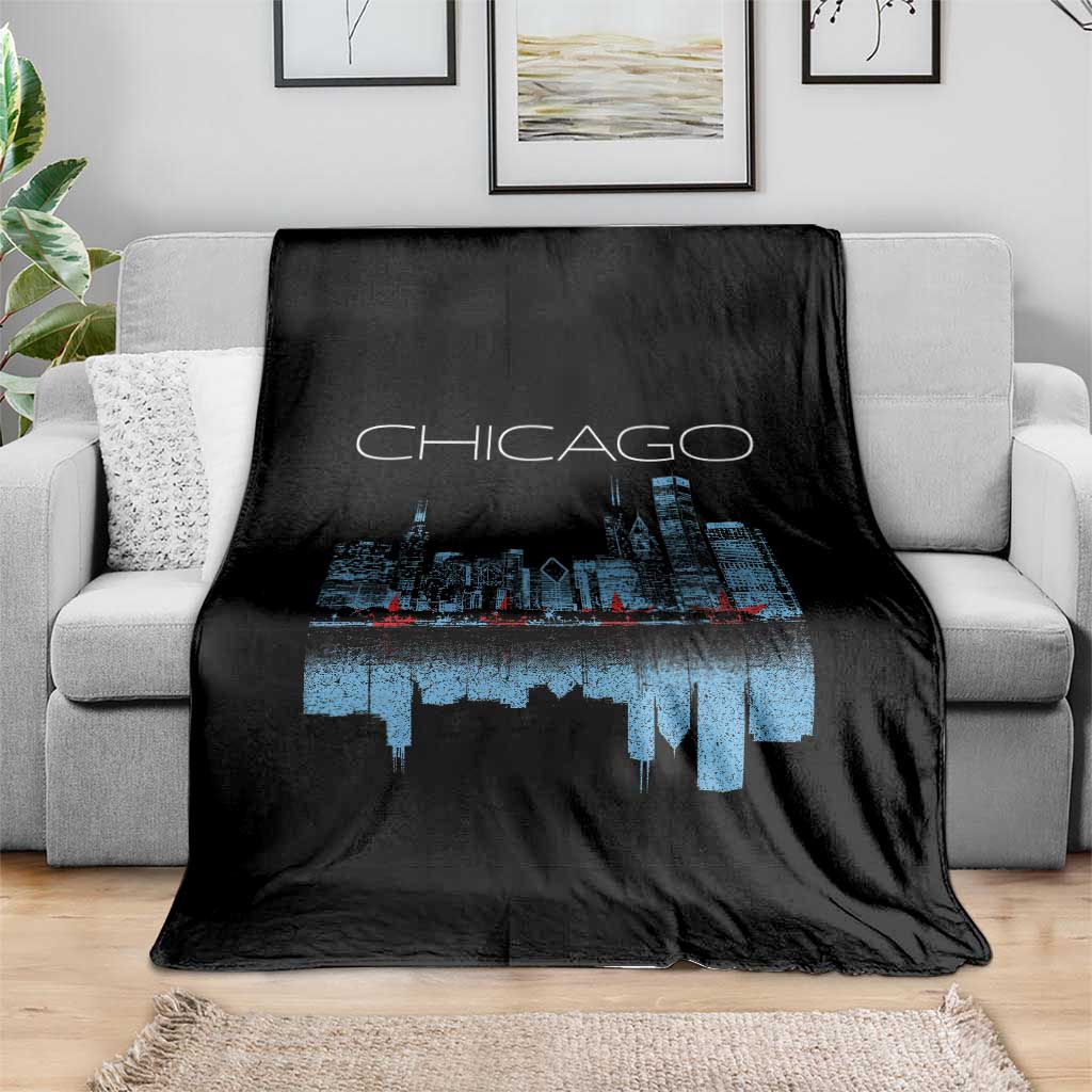 Chicago City Skyline Night Lights Throw Blanket