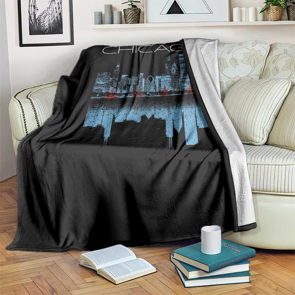 Chicago City Skyline Night Lights Throw Blanket