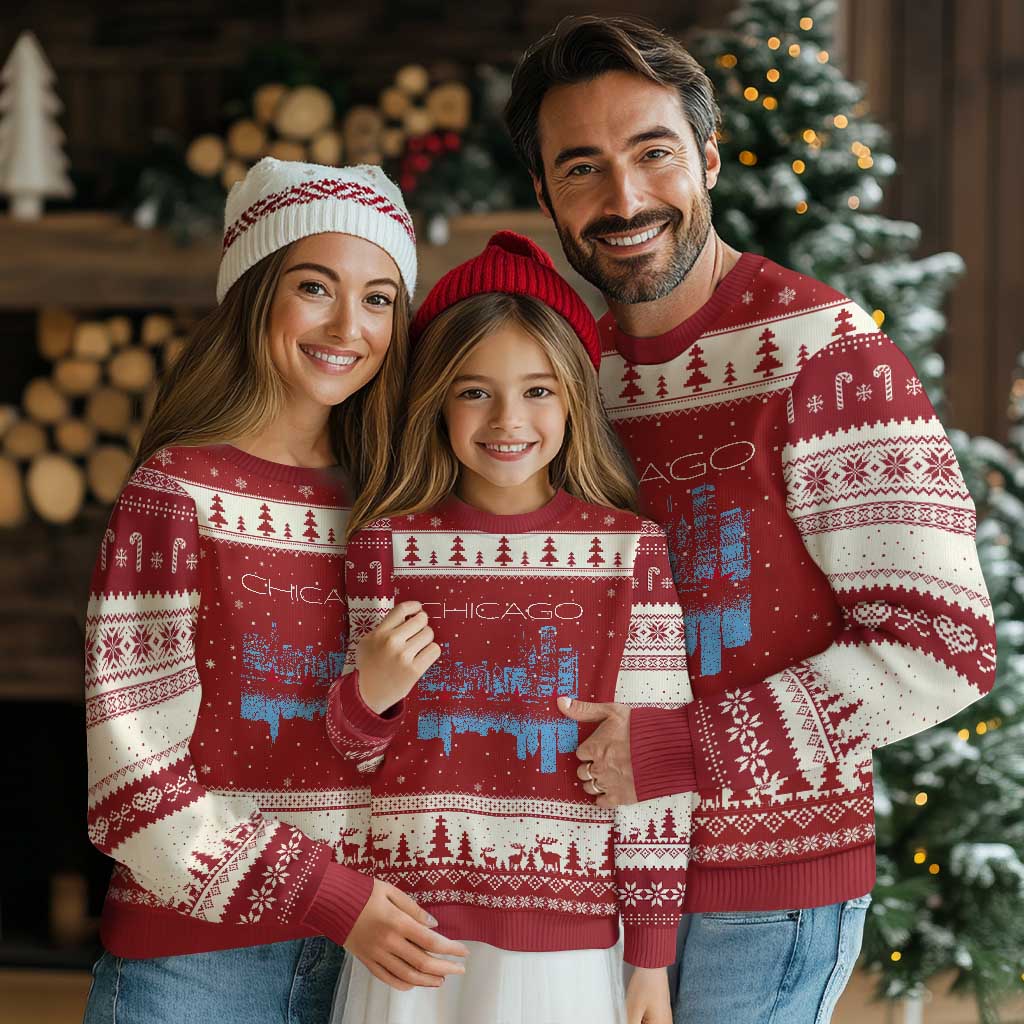 Chicago City Skyline Night Lights Ugly Christmas Sweater