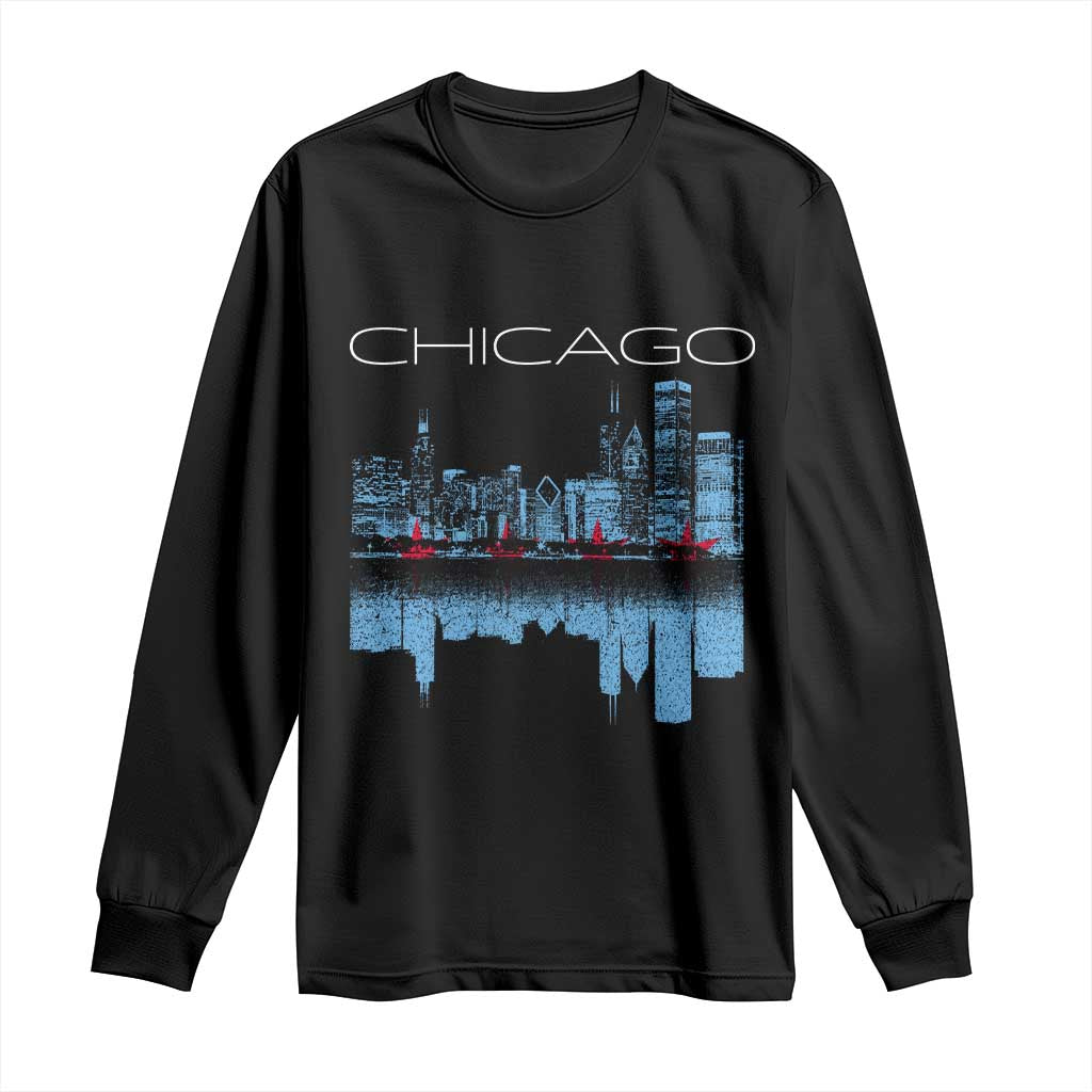 Chicago City Skyline Night Lights Long Sleeve Shirt